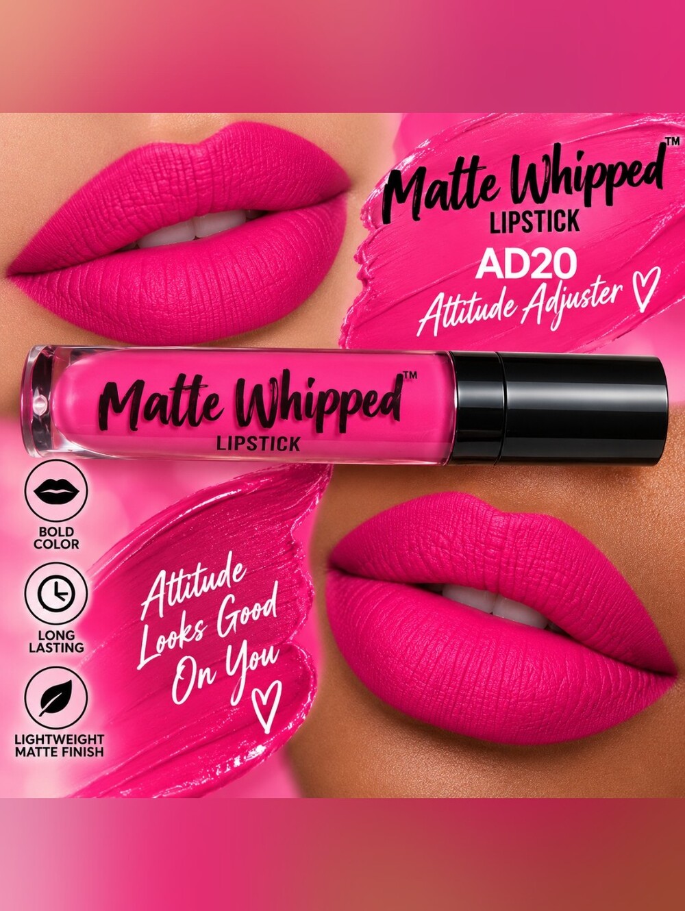 Ardell Matte Whipped Lipstick AD20 Attitude Adjuster - Vibrant Fuchsia Pink